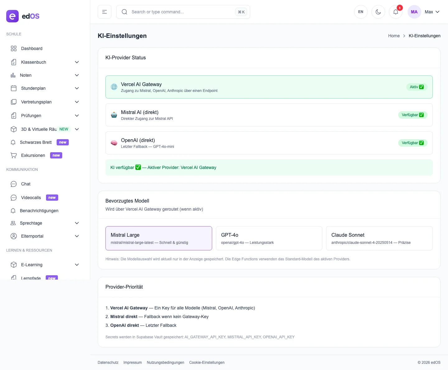 Modulweise KI-Steuerung im Admin-Bereich