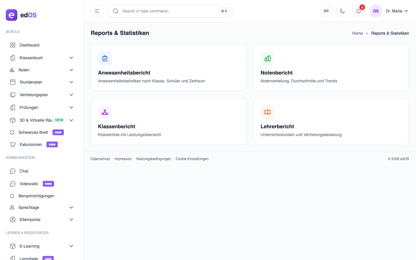 Schulleitung — Reports-Übersicht